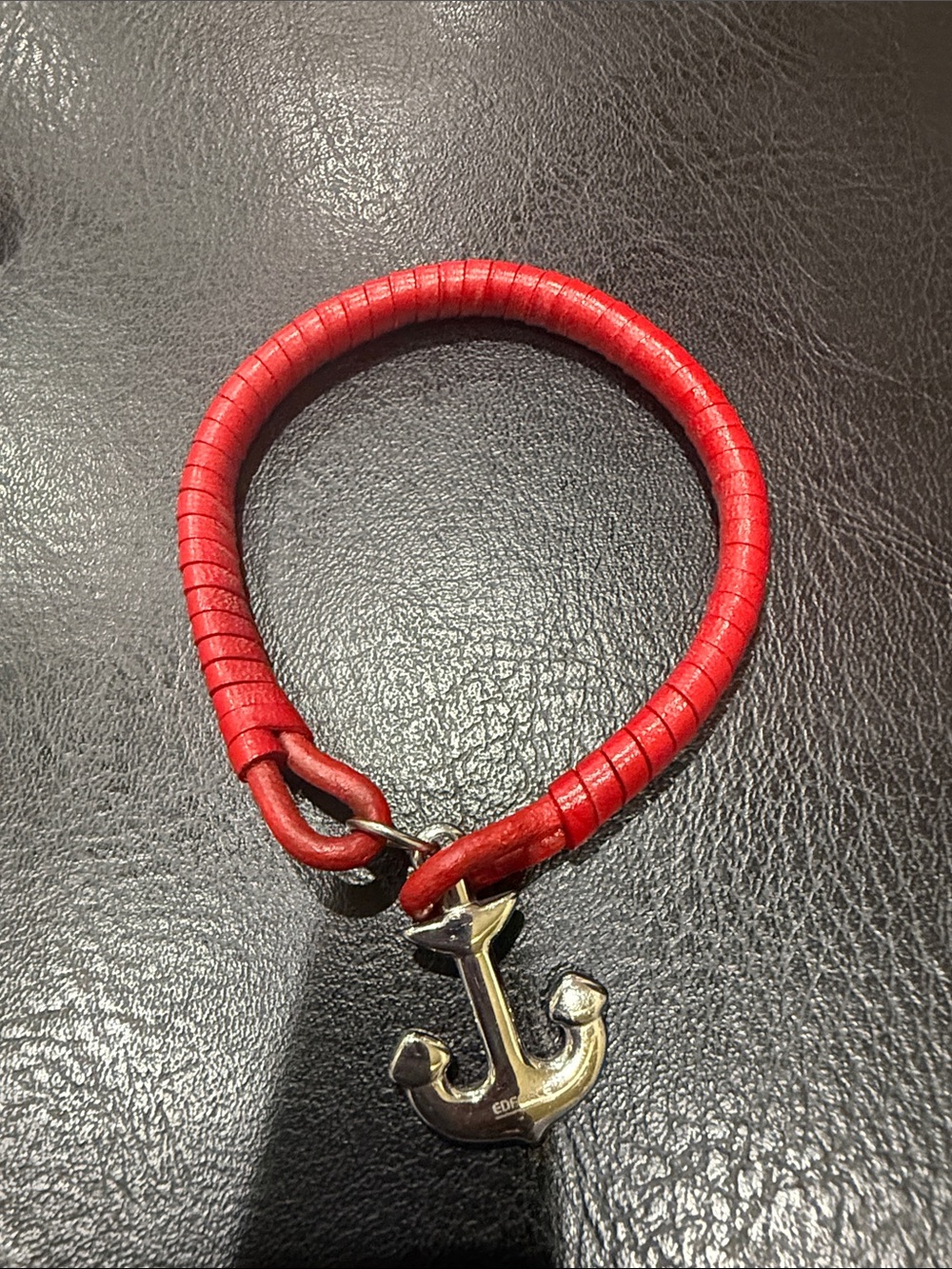 Red Leather Anchor Key/Charm Holder Bracelet - Women Accessories